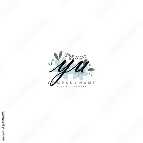 YU Initial handwriting logo template vector 