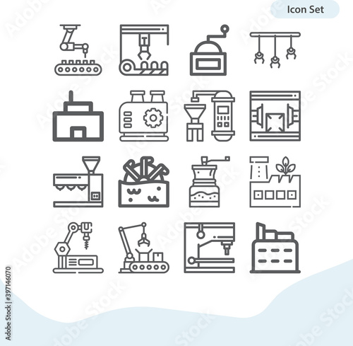 Simple set of production line related lineal icons.