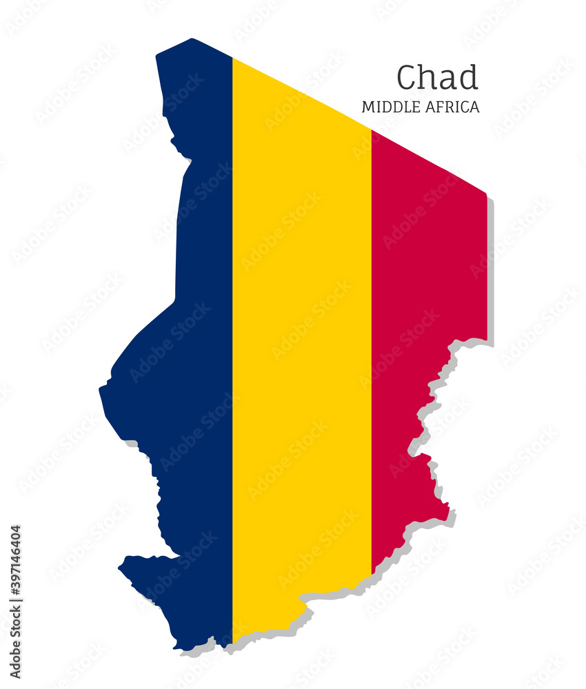 Fototapeta premium Map of Chad with national flag. Highly detailed map of Middle Africa country with territory borders. Political or geographical design vector illustration on white background