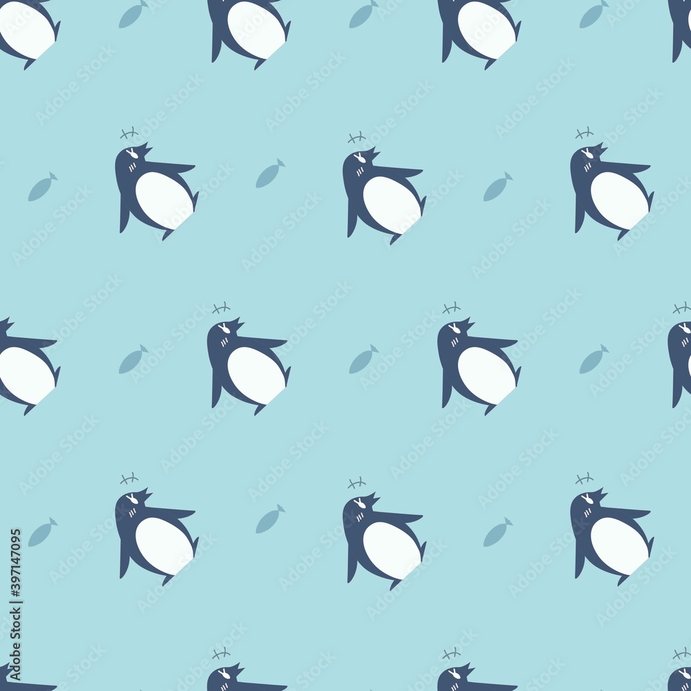 Obraz premium Happy Penguin Life Vector Graphic Seamless Pattern