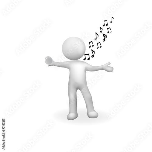 3D Small Man People - Singer poetry declamation fall in love music notes vector image design