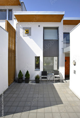 modern house exterior with entrance path way