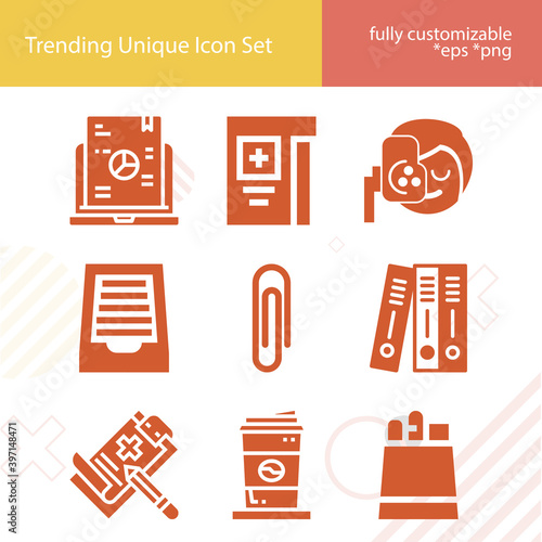 Simple set of essay related filled icons.