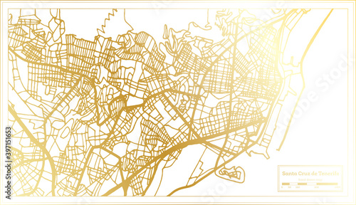 Santa Cruz de Tenerife Spain City Map in Retro Style in Golden Color. Outline Map.