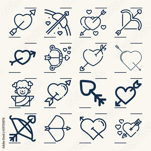 Simple set of cupid related lineal icons.