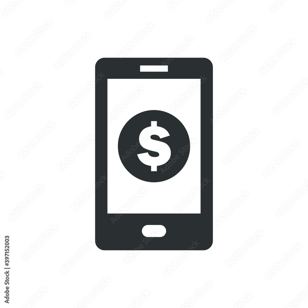 Mobile phone with dollar coin icon Mobile phone with dollar coin icon