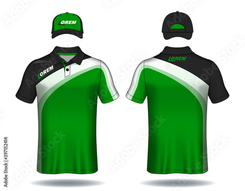 Set of uniform template, polo shirts and caps.	
