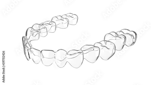 Invisalign removable and invisible retainer over white background photo