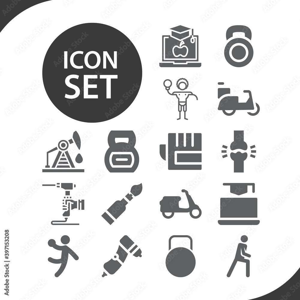 Simple set of exercises related filled icons. Simple set of exercises related filled icons.