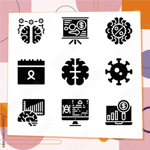 Simple set of 9 icons related to tumor