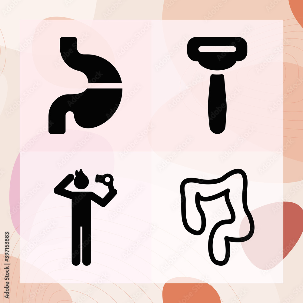 Simple set of intestine related filled icons Simple set of intestine related filled icons