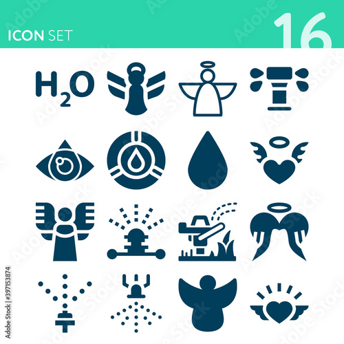 Simple set of 16 icons related to falls