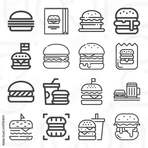 16 pack of burger  lineal web icons set