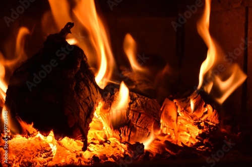 Flames of a fire in a fireplace