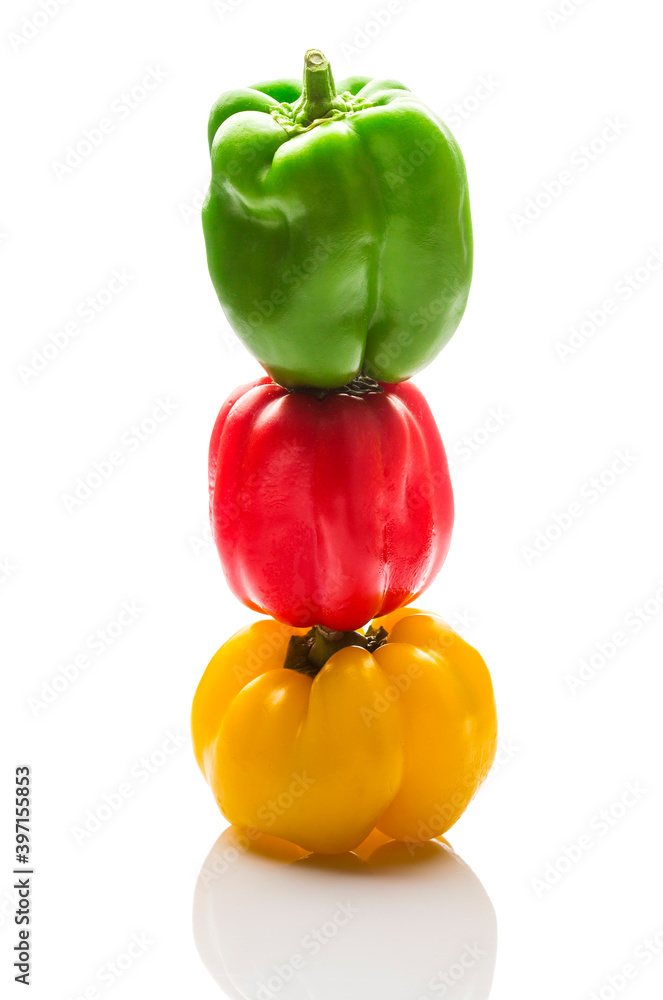 colorful bell peppers isolated on white background colorful bell peppers isolated on white background