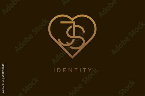 Abstract initials J and S logo, gold colour line style heart and letter combination, usable for brand, card and invitation, logo design template element,vector illustration