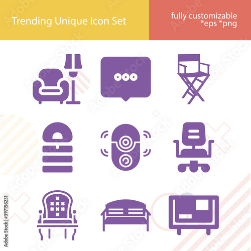 Simple set of screening related filled icons.