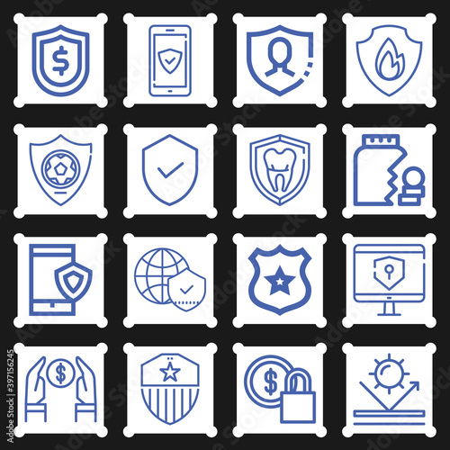 16 pack of protecting  lineal web icons set