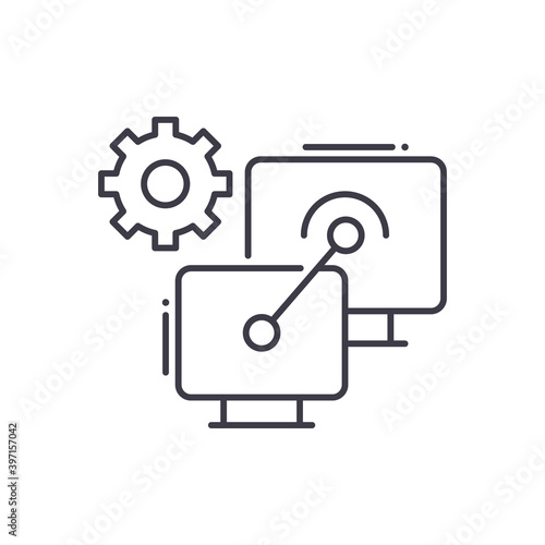 Network management icon, linear isolated illustration, thin line vector, web design sign, outline concept symbol with editable stroke on white background.