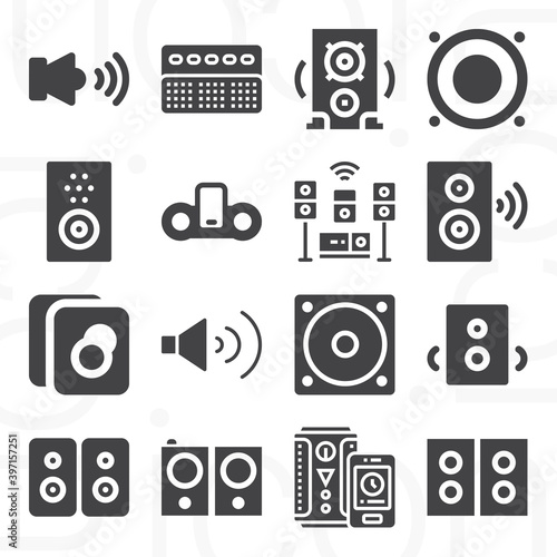 16 pack of speakers  filled web icons set