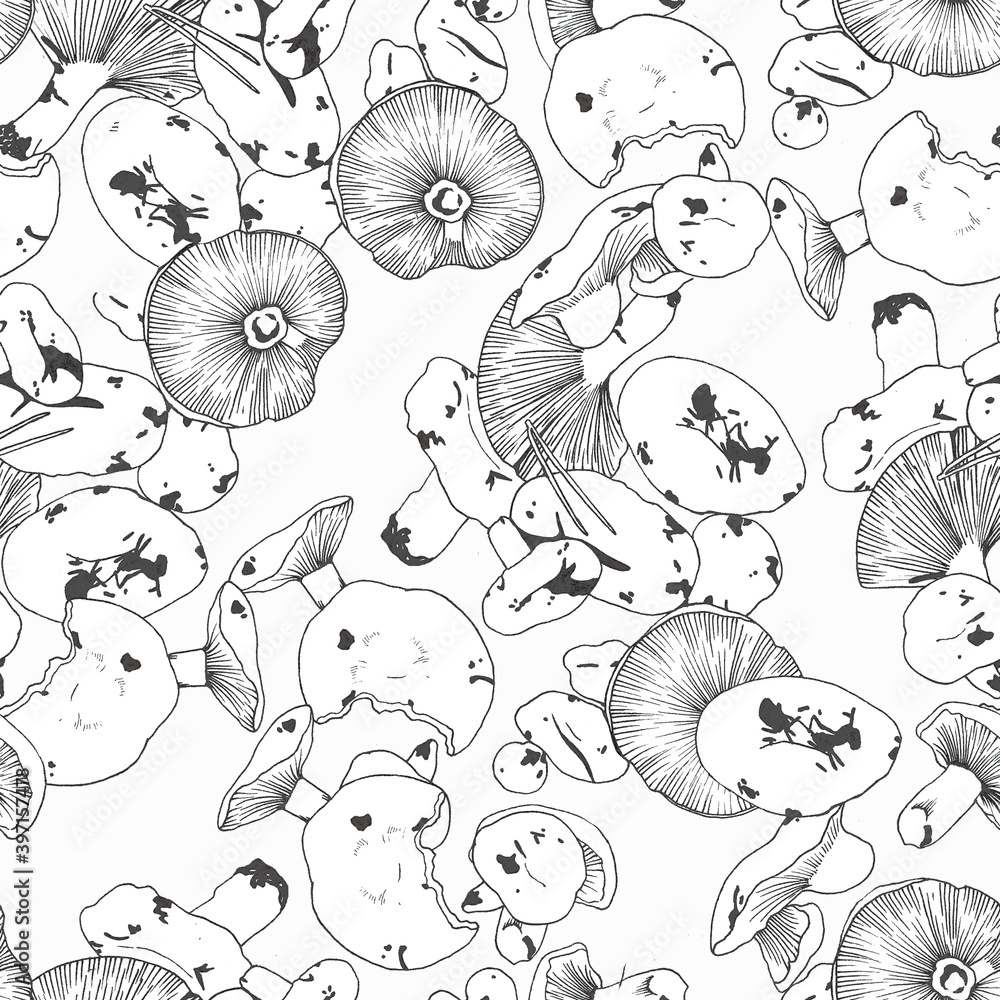 Naklejka premium Mushroom pattern in black. Liner and nothing more.