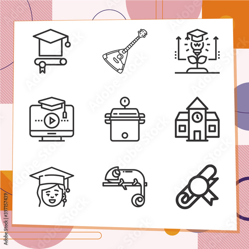 Simple set of 9 icons related to dissertation