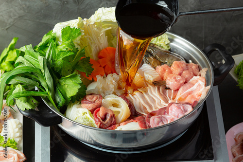 Принти на полотні raw meat and fresh vegetable for hot pot shabu menu