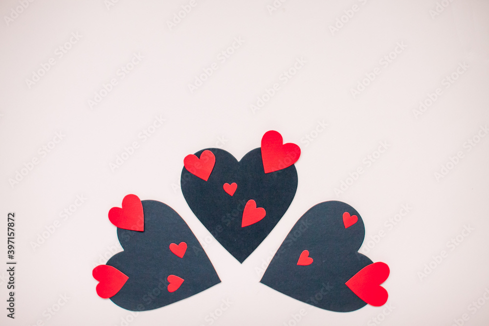 Fototapeta premium Layout of hearts on a light pink background. Valentine's Day
