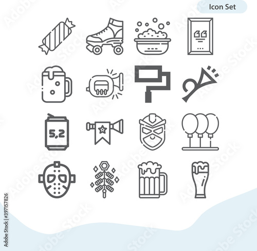 Simple set of festival related lineal icons.
