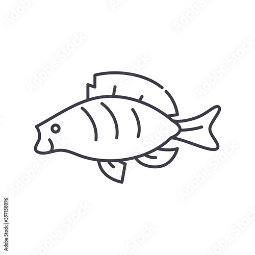 Ocean fish icon, linear isolated illustration, thin line vector, web design sign, outline concept symbol with editable stroke on white background.