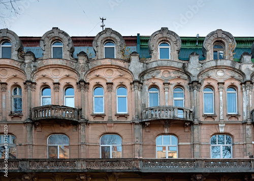 Ornate facade of old building in Ivano-Frankivsk Ukraine