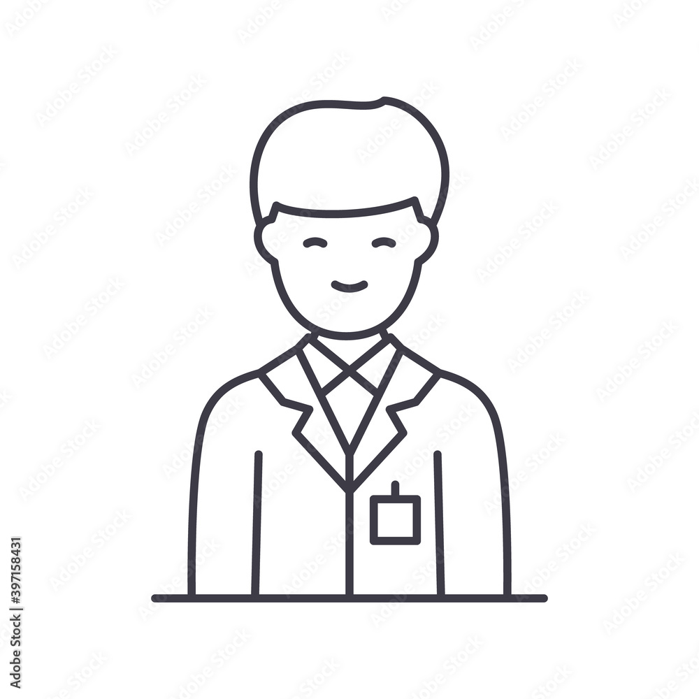 Office employee icon, linear isolated illustration, thin line vector, web design sign, outline concept symbol with editable stroke on white background. Office employee icon, linear isolated illustration, thin line vector, web design sign, outline concept symbol with editable stroke on white background.