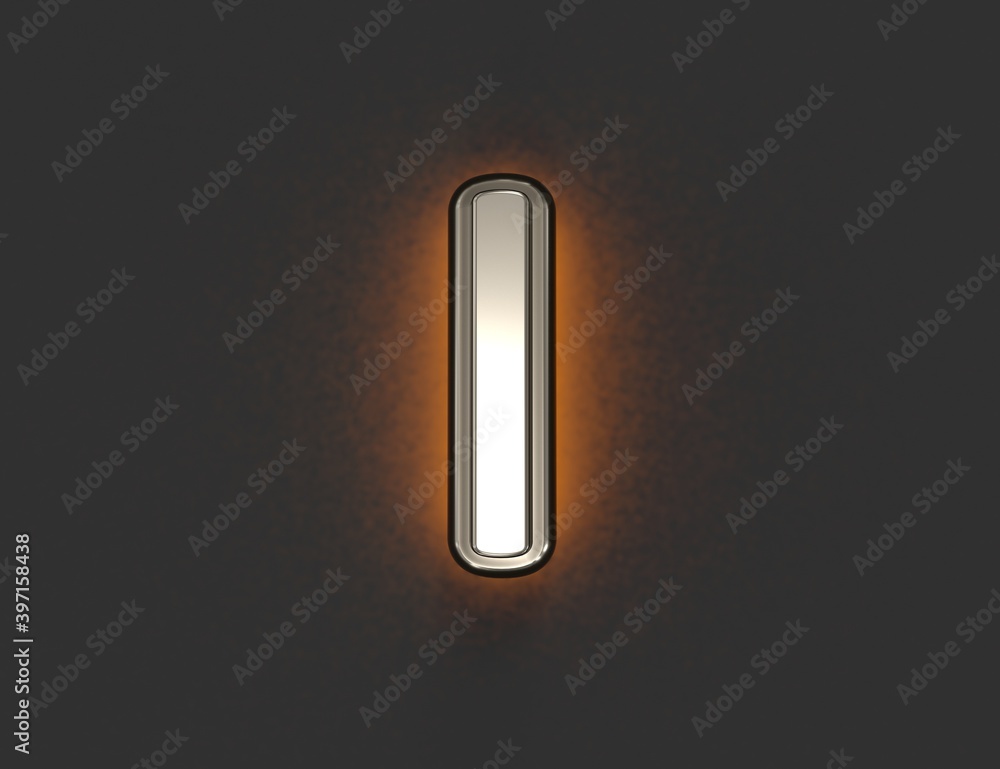 Silver metalline font with outline and orange backlight - letter I isolated on dark, 3D illustration of symbols Silver metalline font with outline and orange backlight - letter I isolated on dark, 3D illustration of symbols