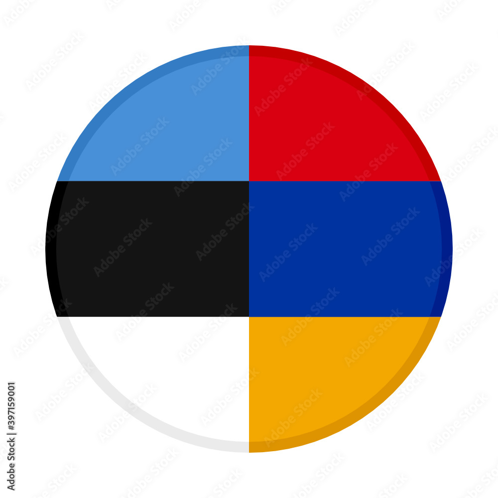 round icon with estonia and armenia flags, isolated on white background round icon with estonia and armenia flags, isolated on white background