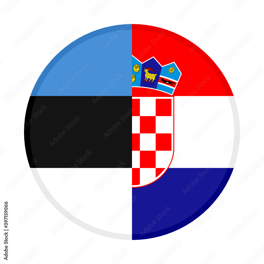 round icon with estonia and croatia flags, isolated on white background