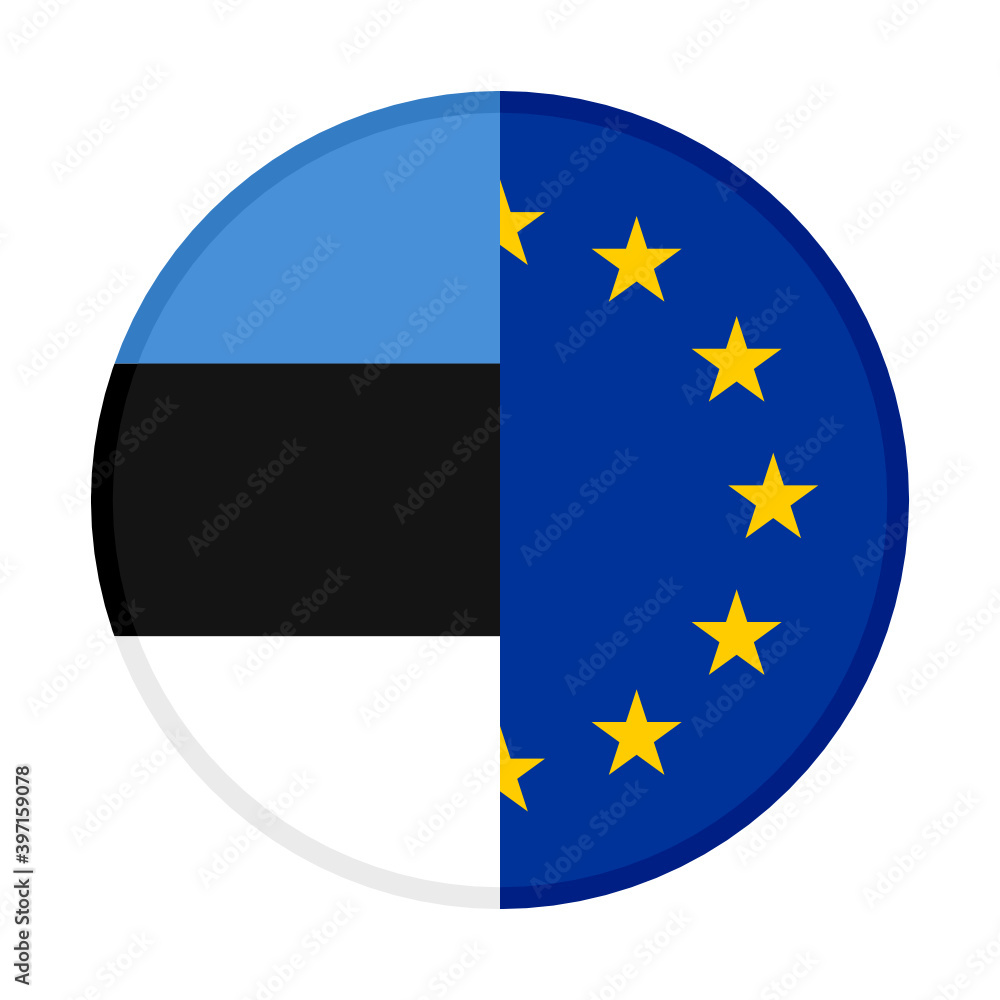 round icon with estonia and europe flags, isolated on white background round icon with estonia and europe flags, isolated on white background