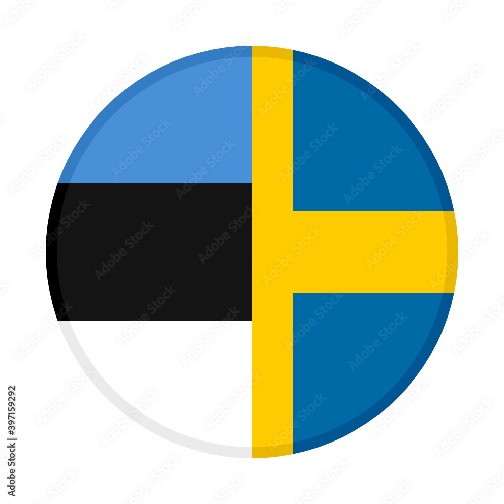 Fototapeta premium round icon with estonia and sweden flags, isolated on white background 