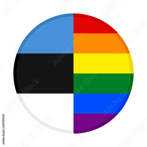 round icon with estonia and rainbow flags, isolated on white background