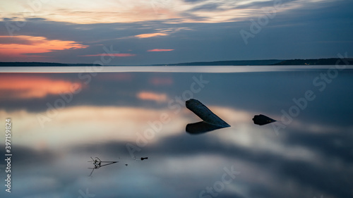 Lake after sunset. Beautiful nature, night, lake with long exposure.