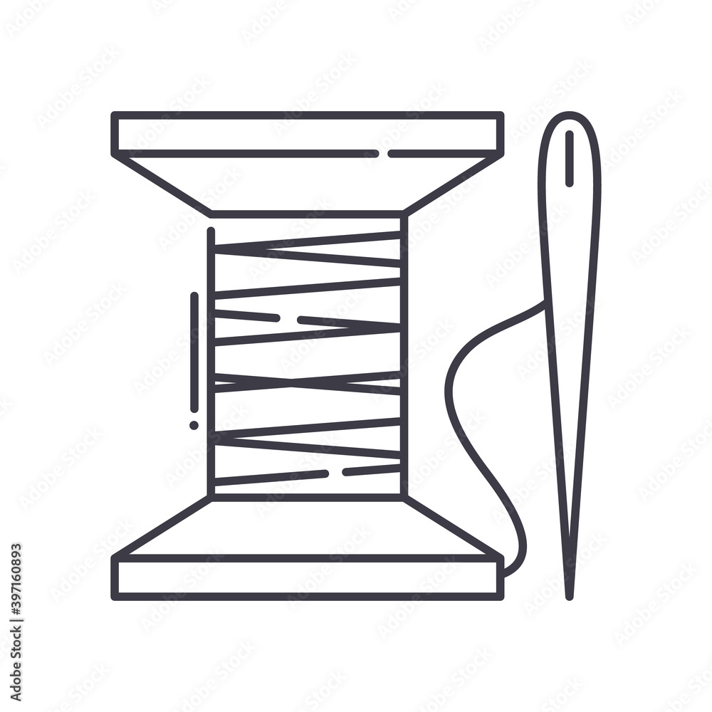 Needle & thread icon, linear isolated illustration, thin line vector, web design sign, outline concept symbol with editable stroke on white background. Needle & thread icon, linear isolated illustration, thin line vector, web design sign, outline concept symbol with editable stroke on white background.