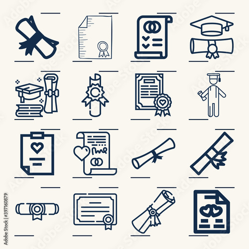 Simple set of credentials related lineal icons.