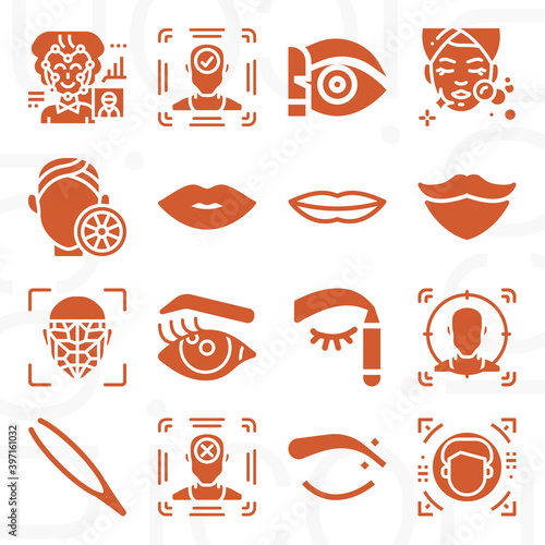 16 pack of eyebrows  filled web icons set