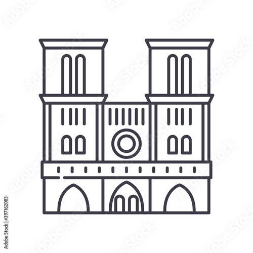 Notre dame icon, linear isolated illustration, thin line vector, web design sign, outline concept symbol with editable stroke on white background.