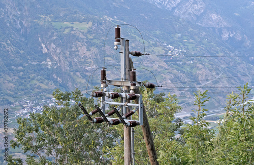 Old fashioned electricity pole photo