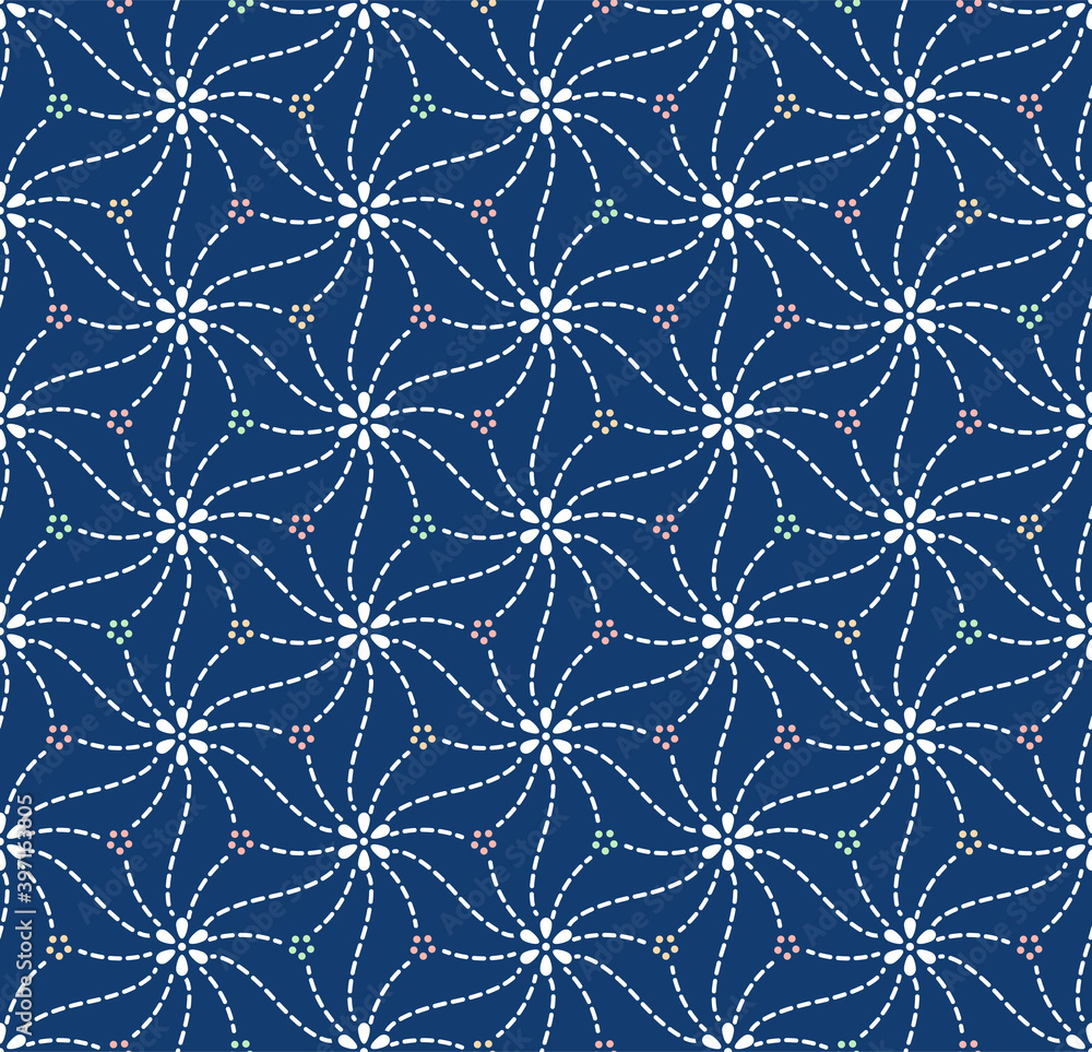 Japanese Curl Flower Star Vector Seamless Pattern Japanese Curl Flower Star Vector Seamless Pattern