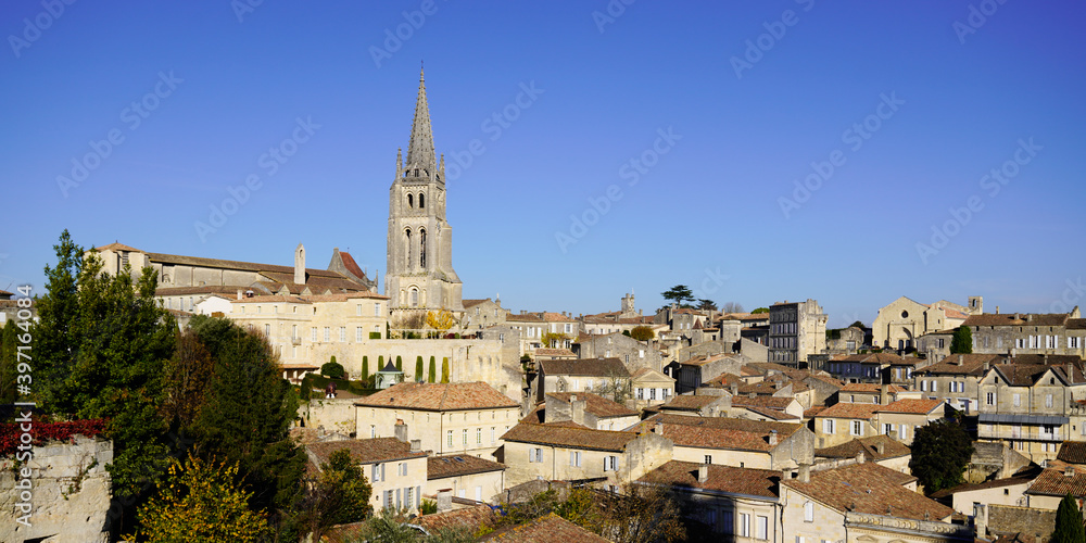 panorama view on Saint Emilion wine village near Bordeaux France UNESCO World Heritage Site
