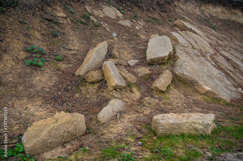 Old stones and plates on the Pyramid of the Sun, known for their healing effects, Bosnian pyramids near the Visoko city, Bosnia and Herzegovina.
Visoko, Bosnia and Herzegovina 24.10.2020 photo