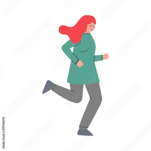 Woman Character Running in a Hurry and Hasten Somewhere Vector Illustration