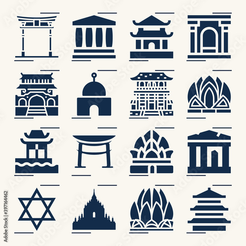 Simple set of synagogue related filled icons.