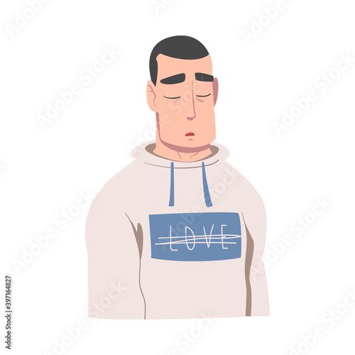 Sad Male Character Suffering Because of Lost Love and Heartbreak Vector Illustration